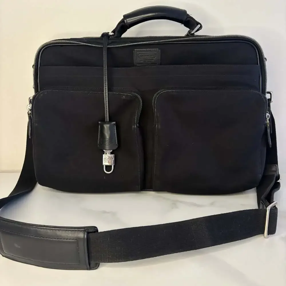 Coach Black Canvas Transatlantic Laptop Messenger Organizer Briefcase Bag